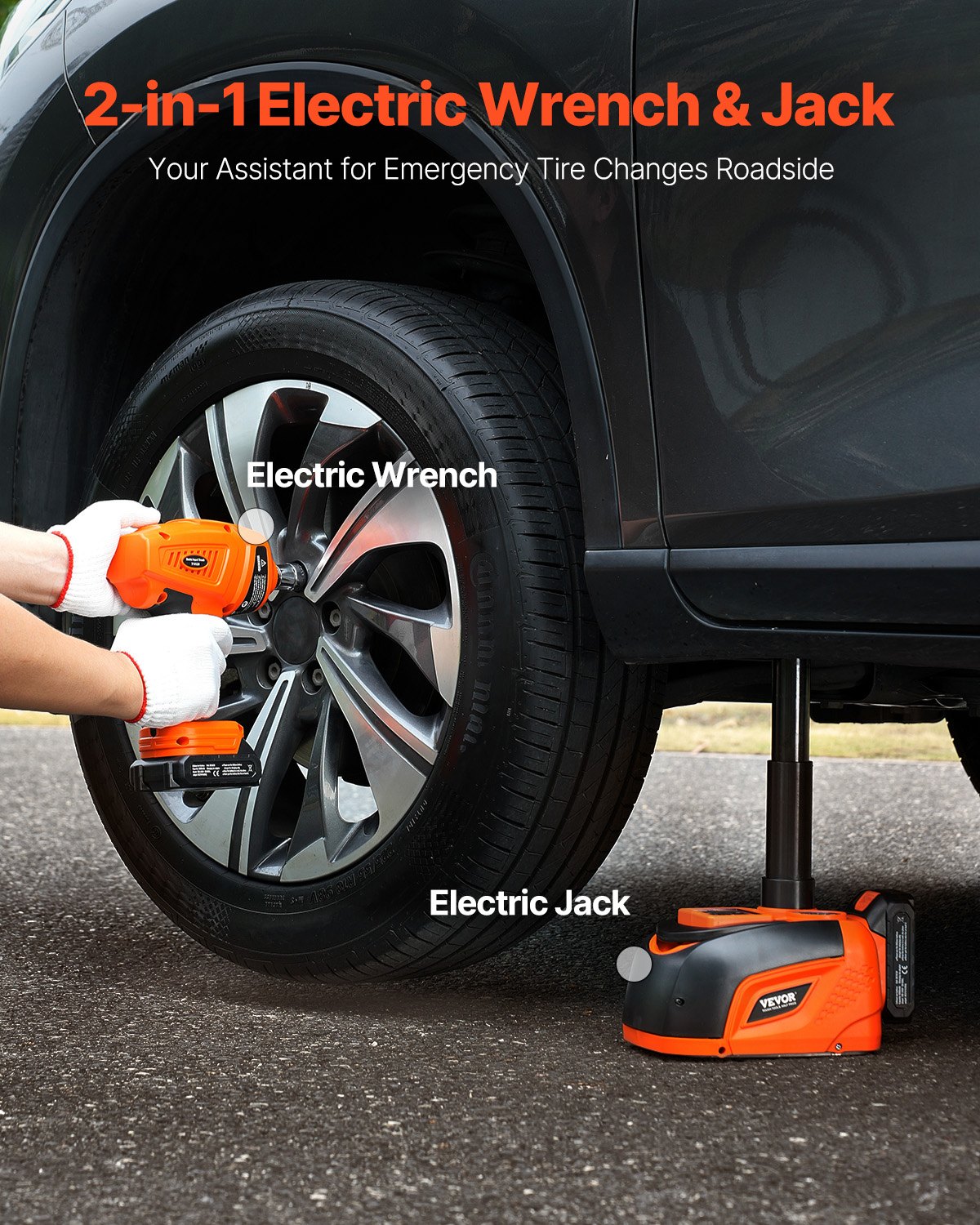 VEVOR Gato Eléctrico para Automóvil, 5 Toneladas, Gato de Tijera Eléctrico Llave de Impacto Eléctrica, Reemplazo de Neumáticos con Luz LED y Control Remoto, para Sedán, SUV, 400 x 170 x 325 mm