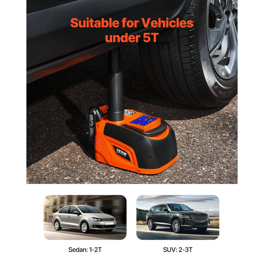 VEVOR Gato Eléctrico para Automóvil, 5 Toneladas, Gato de Tijera Eléctrico Ajustable con Gran Capacidad de Carga, con Luz LED y Control Remoto, para Sedán, SUV, Camión, 230 x 160 x 160 mm, 0-45 ℃