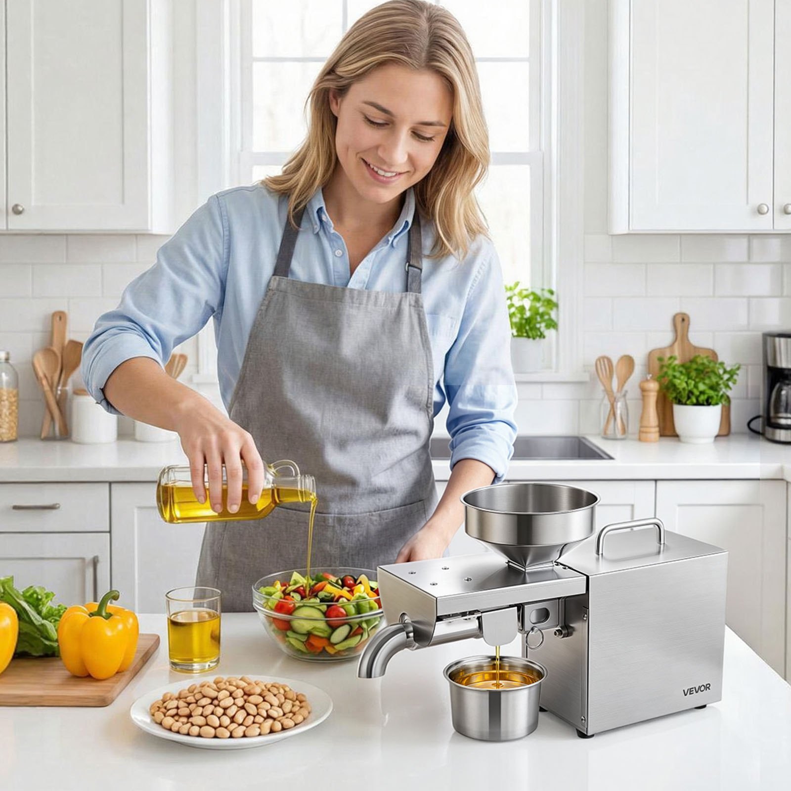 VEVOR Prensa de Aceite Eléctrica 700 W, Máquina de Prensado de Aceite 3,75 kg/h, Prensado en Caliente a 230 °C, Extractor de Acero Inoxidable, Uso Doméstico y Comercial, para Cacahuetes, Soja