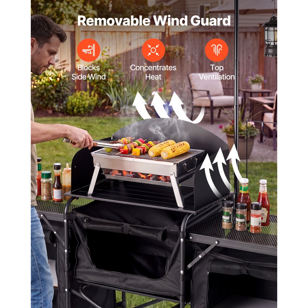 VEVOR Cocina de Camping Plegable 177 x 45 x 80 cm, Mesa de Cocina para Acampar con Protector contra Viento y Bolsa de Transporte, Mueble de Camping para Picnic, Barbacoa, Viajes en Autocaravana