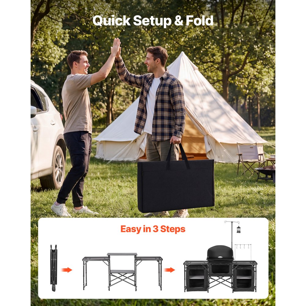 VEVOR Cocina de Camping Plegable 177 x 45 x 80 cm, Mesa de Cocina para Acampar con Protector contra Viento y Bolsa de Transporte, Mueble de Camping para Picnic, Barbacoa, Viajes en Autocaravana
