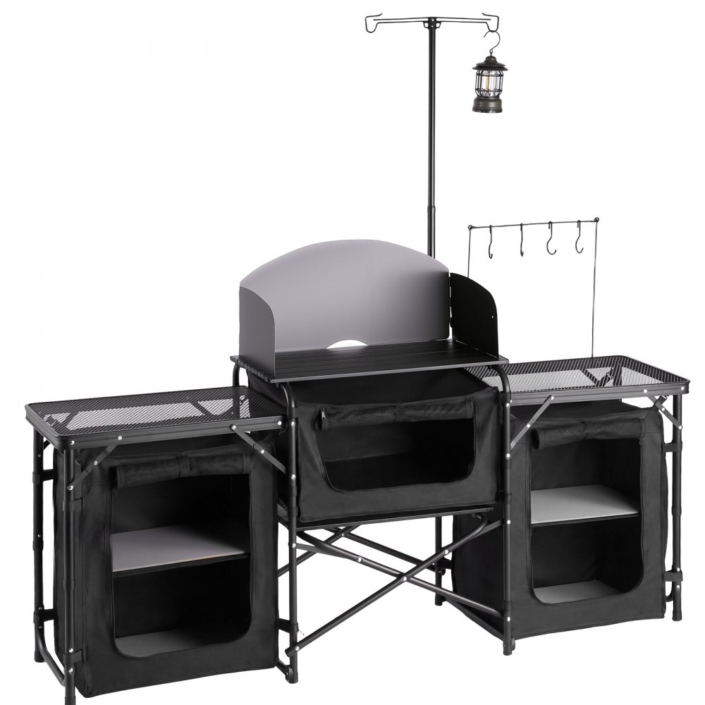 VEVOR Cocina de Camping Plegable 177 x 45 x 80 cm, Mesa de Cocina para Acampar con Protector contra Viento y Bolsa de Transporte, Mueble de Camping para Picnic, Barbacoa, Viajes en Autocaravana