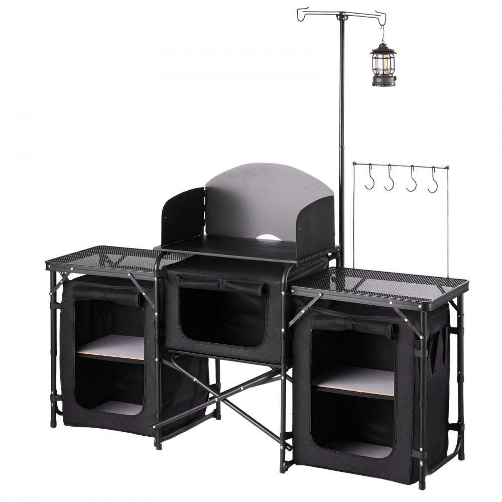 VEVOR Cocina de Camping Plegable 177 x 45 x 80 cm, Mesa de Cocina para Acampar con Protector contra Viento y Bolsa de Transporte, Mueble de Camping para Picnic, Barbacoa, Viajes en Autocaravana