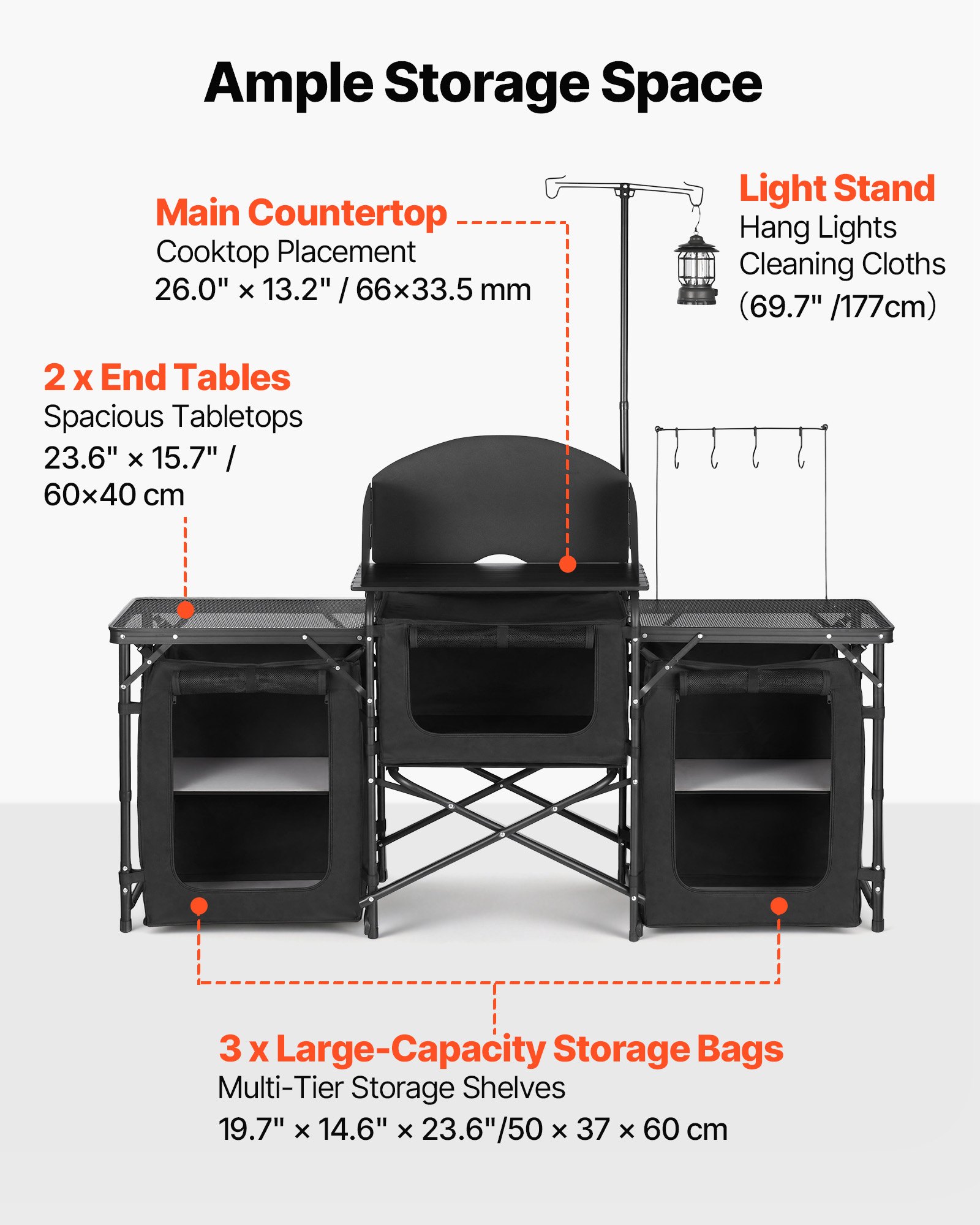 VEVOR Cocina de Camping Plegable 177 x 45 x 80 cm, Mesa de Cocina para Acampar con Protector contra Viento y Bolsa de Transporte, Mueble de Camping para Picnic, Barbacoa, Viajes en Autocaravana
