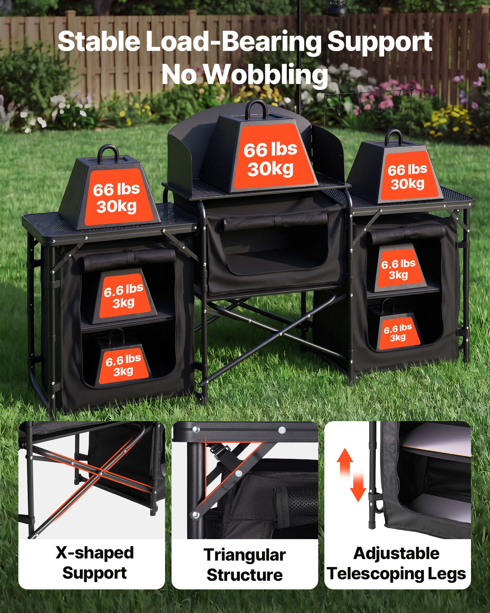 VEVOR Cocina de Camping Plegable 177 x 45 x 80 cm, Mesa de Cocina para Acampar con Protector contra Viento y Bolsa de Transporte, Mueble de Camping para Picnic, Barbacoa, Viajes en Autocaravana
