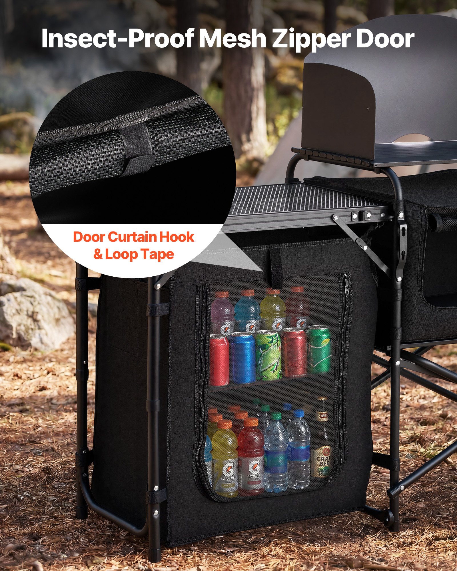 VEVOR Cocina de Camping Plegable 177 x 45 x 80 cm, Mesa de Cocina para Acampar con Protector contra Viento y Bolsa de Transporte, Mueble de Camping para Picnic, Barbacoa, Viajes en Autocaravana
