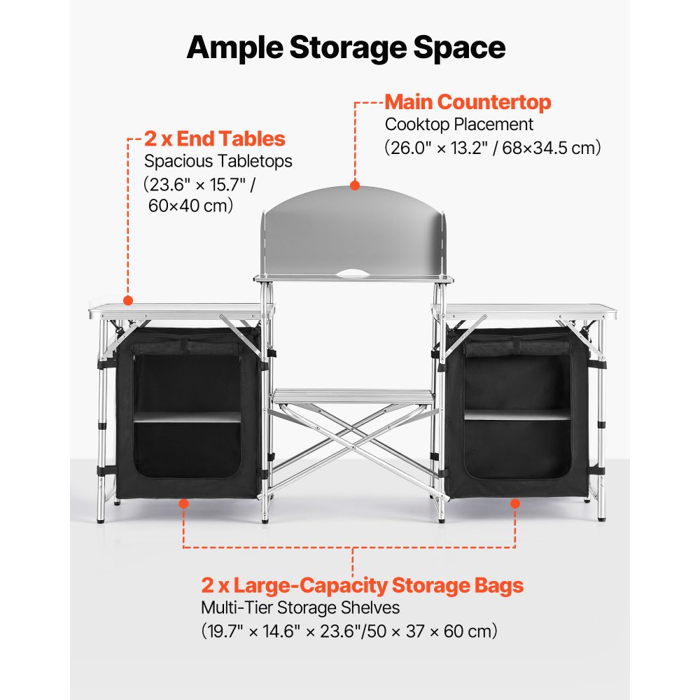 VEVOR Cocina de Camping Plegable 176 x 45 x 70 cm, Mesa de Cocina para Acampar con Protector contra Viento y Bolsa de Transporte, Mueble de Camping para Picnic, Barbacoa, Viajes en Autocaravana