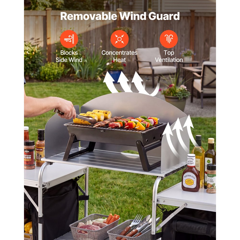 VEVOR Cocina de Camping Plegable 176 x 45 x 70 cm, Mesa de Cocina para Acampar con Protector contra Viento y Bolsa de Transporte, Mueble de Camping para Picnic, Barbacoa, Viajes en Autocaravana