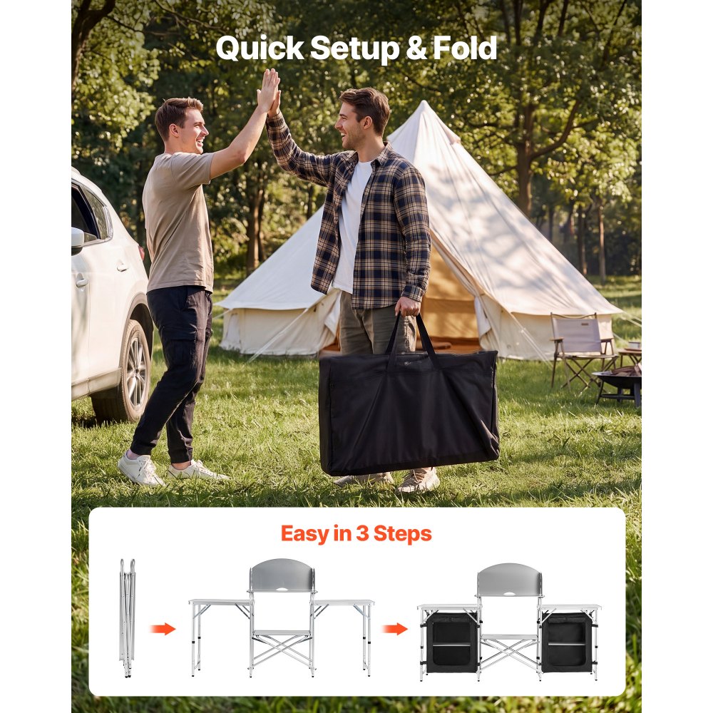 VEVOR Cocina de Camping Plegable 176 x 45 x 70 cm, Mesa de Cocina para Acampar con Protector contra Viento y Bolsa de Transporte, Mueble de Camping para Picnic, Barbacoa, Viajes en Autocaravana