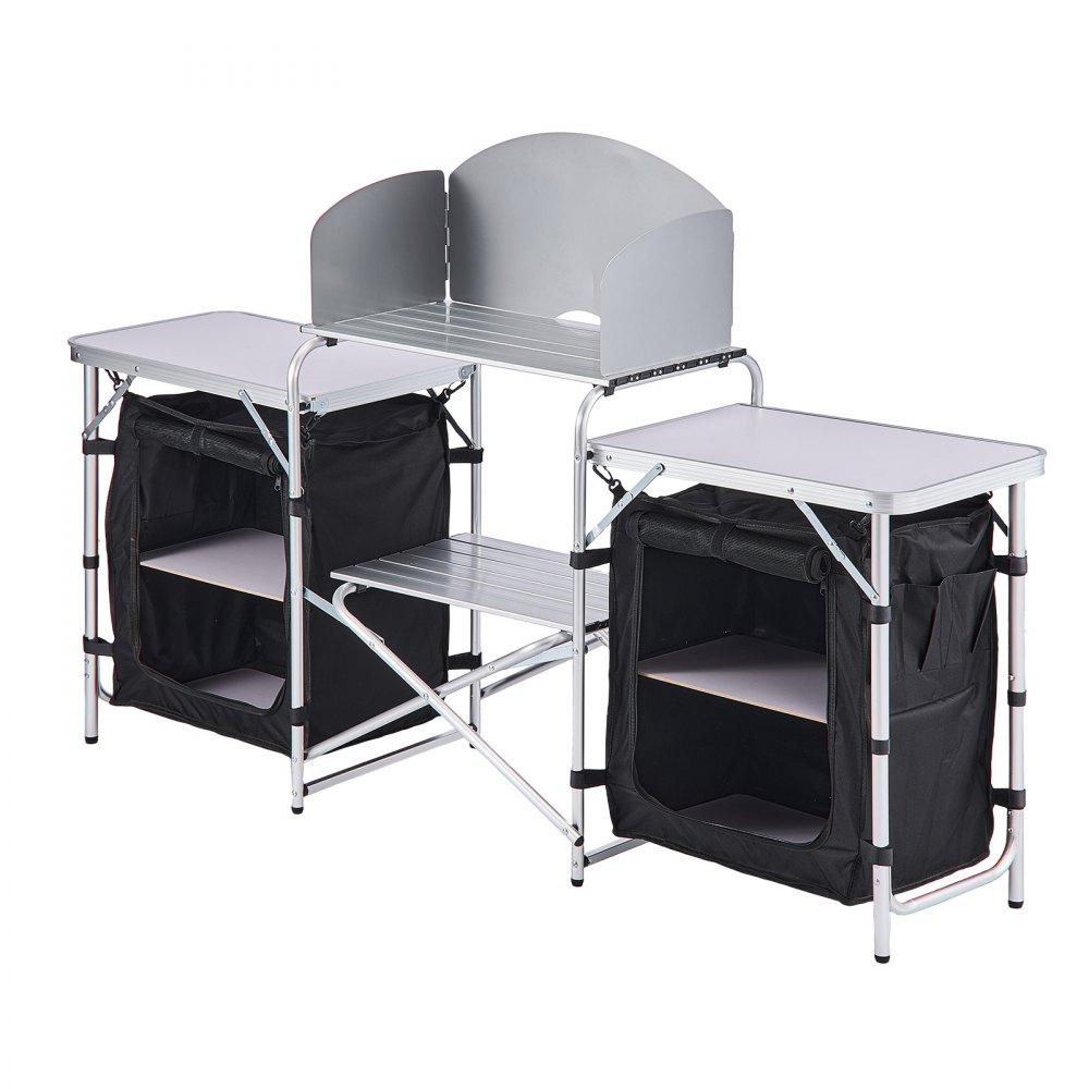 VEVOR Cocina de Camping Plegable 176 x 45 x 70 cm, Mesa de Cocina para Acampar con Protector contra Viento y Bolsa de Transporte, Mueble de Camping para Picnic, Barbacoa, Viajes en Autocaravana
