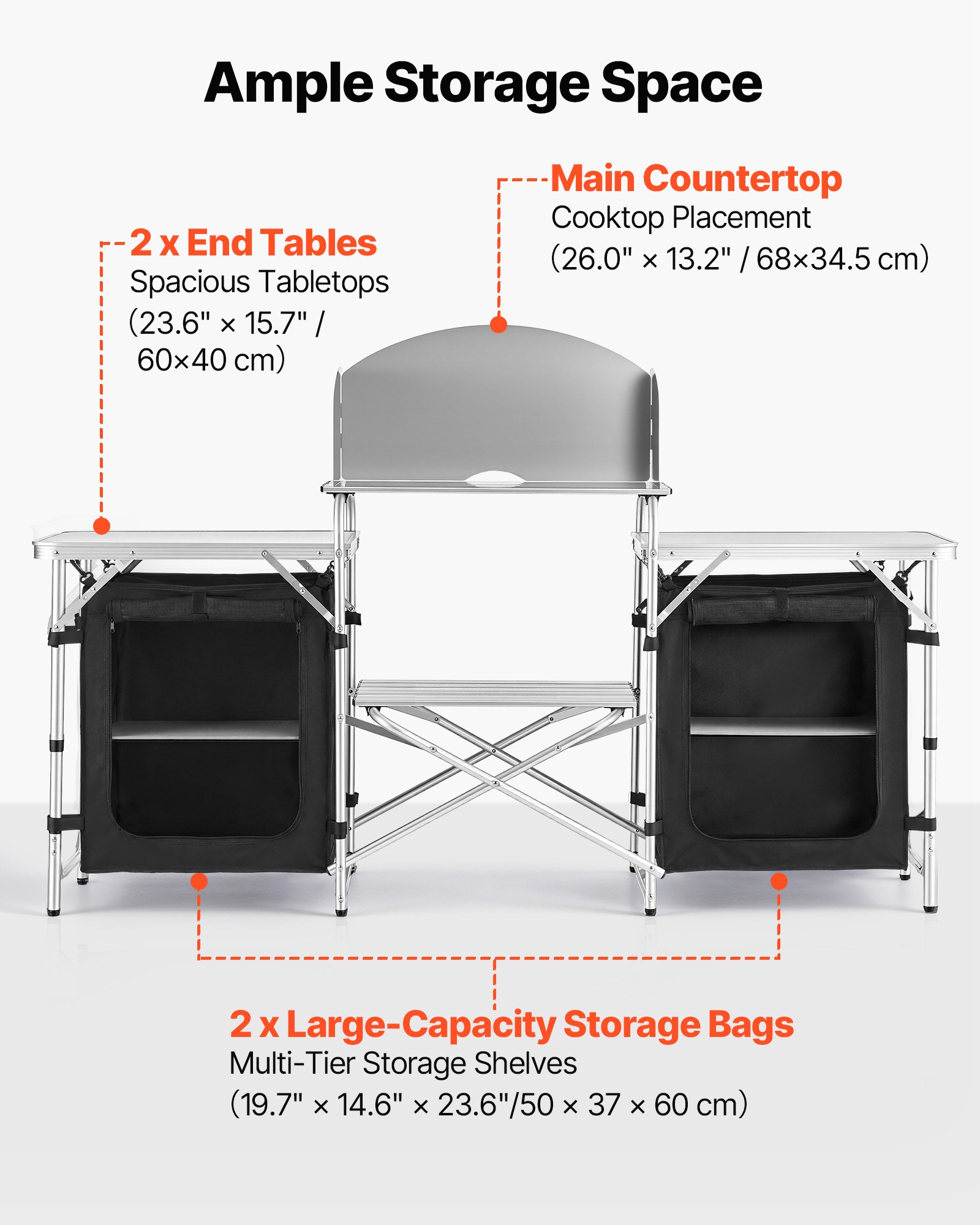 VEVOR Cocina de Camping Plegable 176 x 45 x 70 cm, Mesa de Cocina para Acampar con Protector contra Viento y Bolsa de Transporte, Mueble de Camping para Picnic, Barbacoa, Viajes en Autocaravana