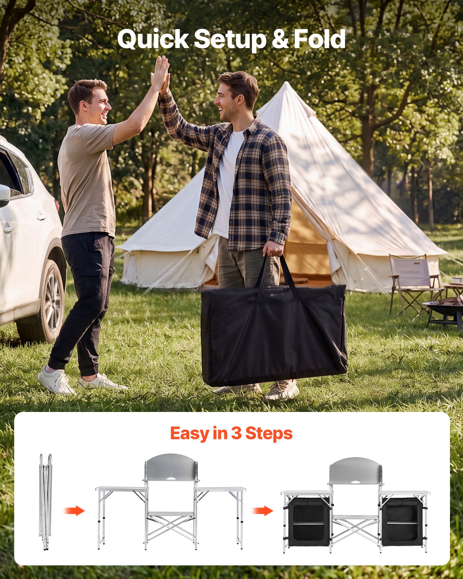 VEVOR Cocina de Camping Plegable 176 x 45 x 70 cm, Mesa de Cocina para Acampar con Protector contra Viento y Bolsa de Transporte, Mueble de Camping para Picnic, Barbacoa, Viajes en Autocaravana
