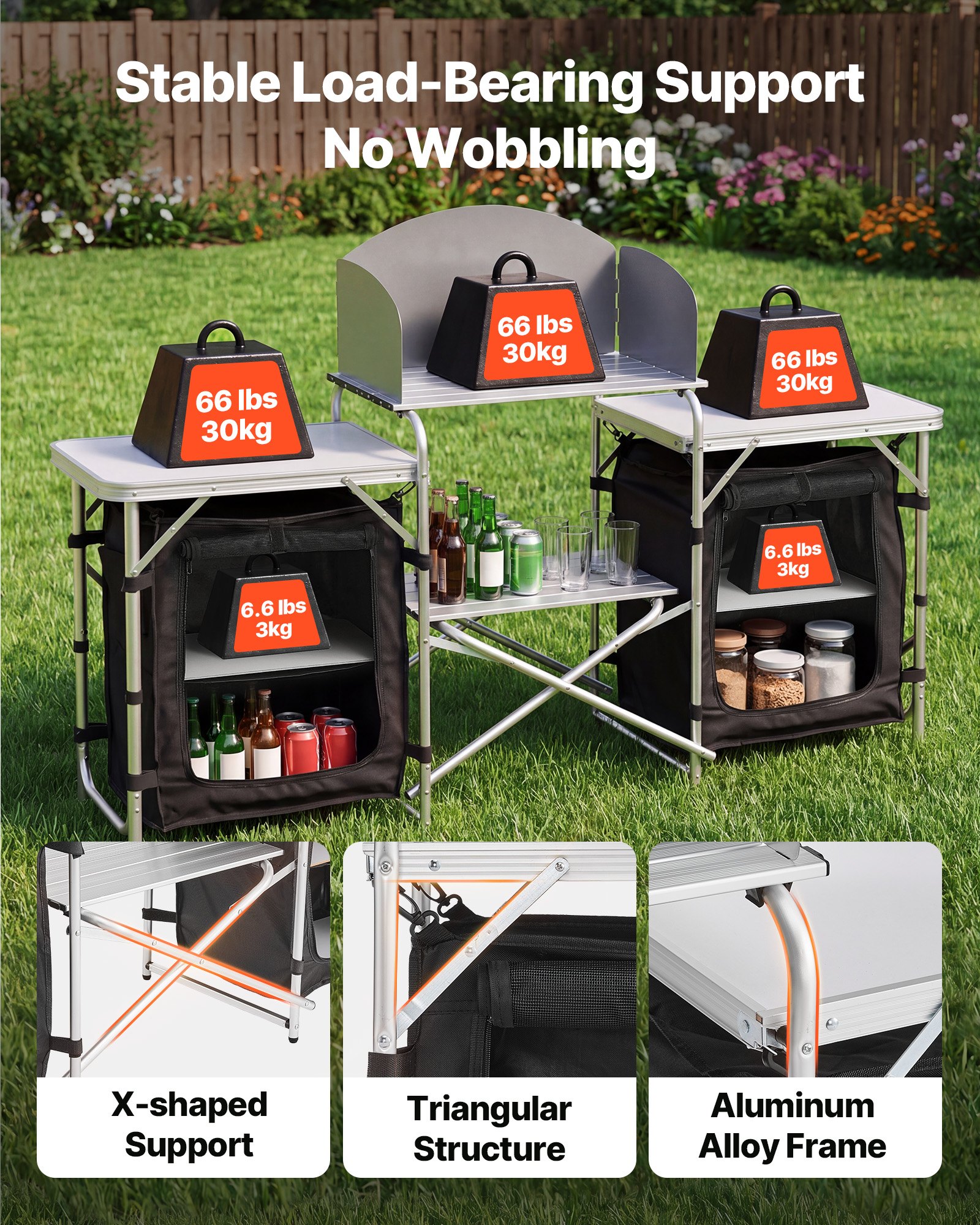 VEVOR Cocina de Camping Plegable 176 x 45 x 70 cm, Mesa de Cocina para Acampar con Protector contra Viento y Bolsa de Transporte, Mueble de Camping para Picnic, Barbacoa, Viajes en Autocaravana
