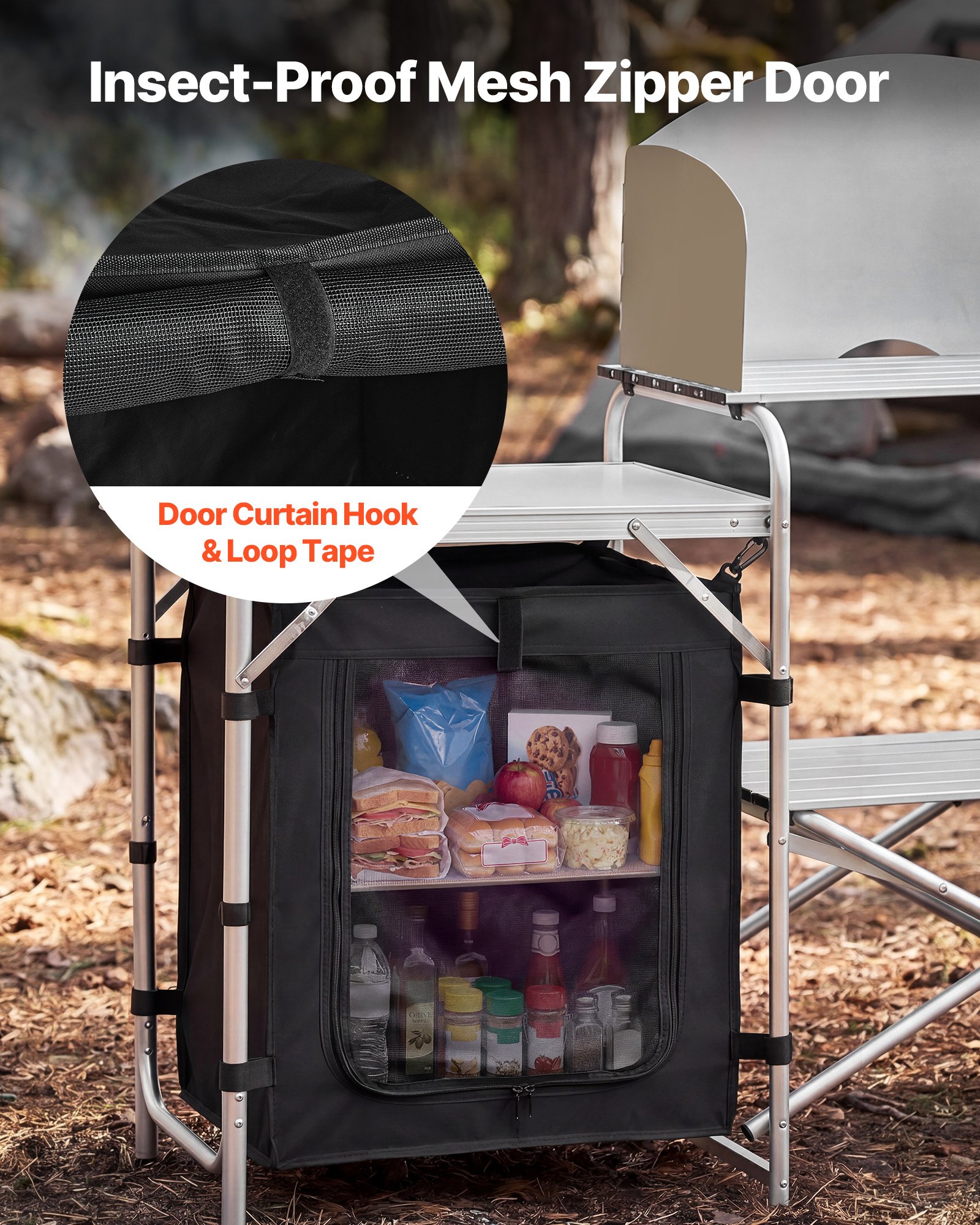VEVOR Cocina de Camping Plegable 176 x 45 x 70 cm, Mesa de Cocina para Acampar con Protector contra Viento y Bolsa de Transporte, Mueble de Camping para Picnic, Barbacoa, Viajes en Autocaravana