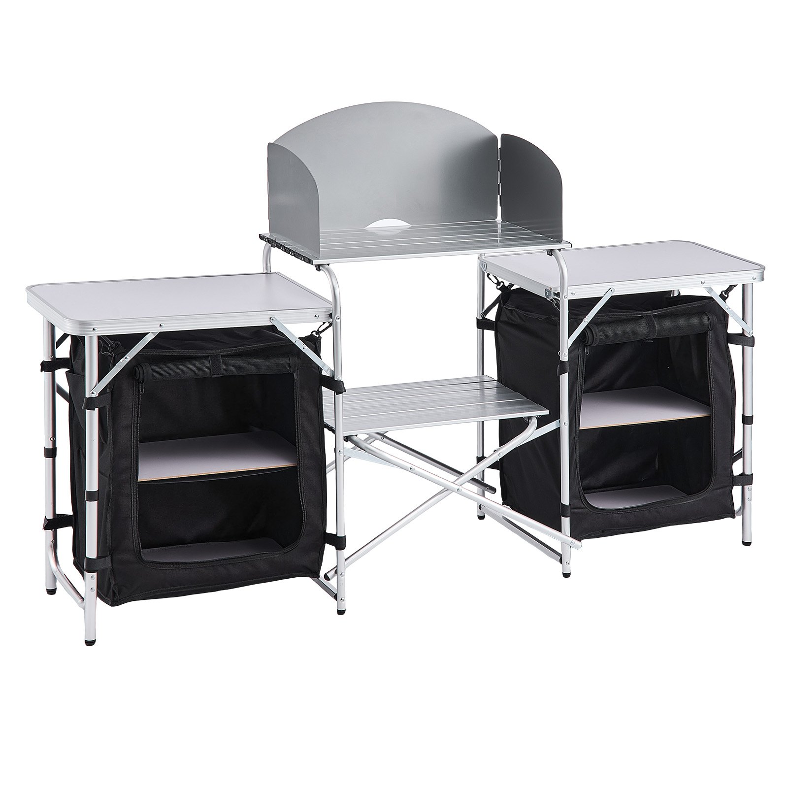 VEVOR Cocina de Camping Plegable 176 x 45 x 70 cm, Mesa de Cocina para Acampar con Protector contra Viento y Bolsa de Transporte, Mueble de Camping para Picnic, Barbacoa, Viajes en Autocaravana
