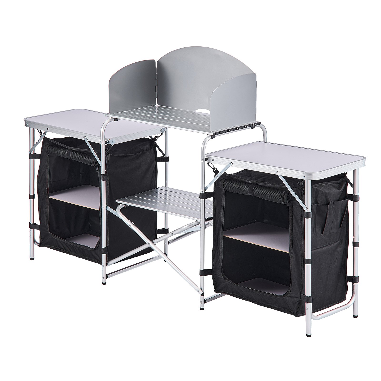 VEVOR Cocina de Camping Plegable 176 x 45 x 70 cm, Mesa de Cocina para Acampar con Protector contra Viento y Bolsa de Transporte, Mueble de Camping para Picnic, Barbacoa, Viajes en Autocaravana
