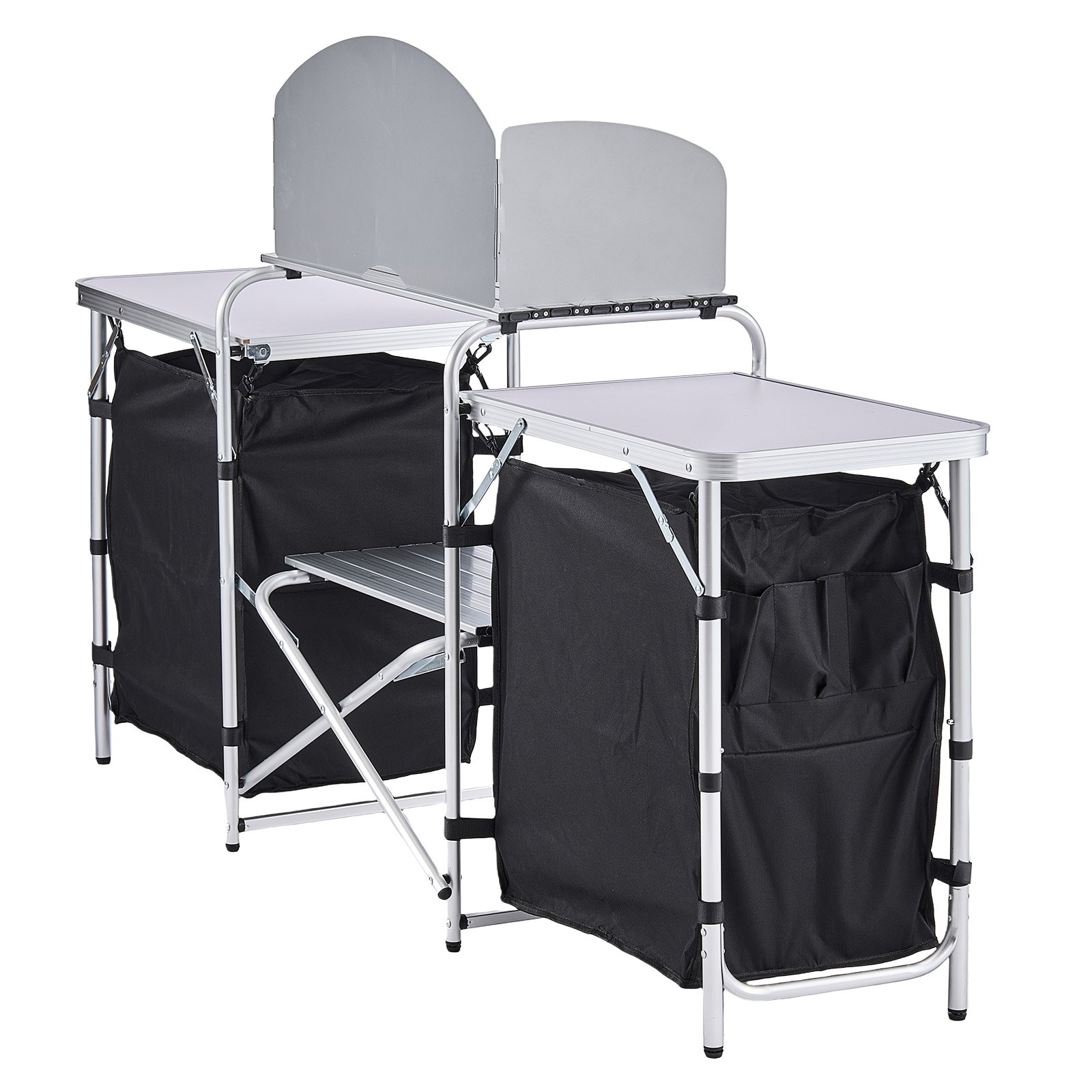 VEVOR Cocina de Camping Plegable 176 x 45 x 70 cm, Mesa de Cocina para Acampar con Protector contra Viento y Bolsa de Transporte, Mueble de Camping para Picnic, Barbacoa, Viajes en Autocaravana