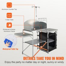 VEVOR Mesa de cocina para camping, plegable para exteriores con Bolsa de transporte, estación de cocina de aluminio, 1 Armario y Parabrisas Desmontable