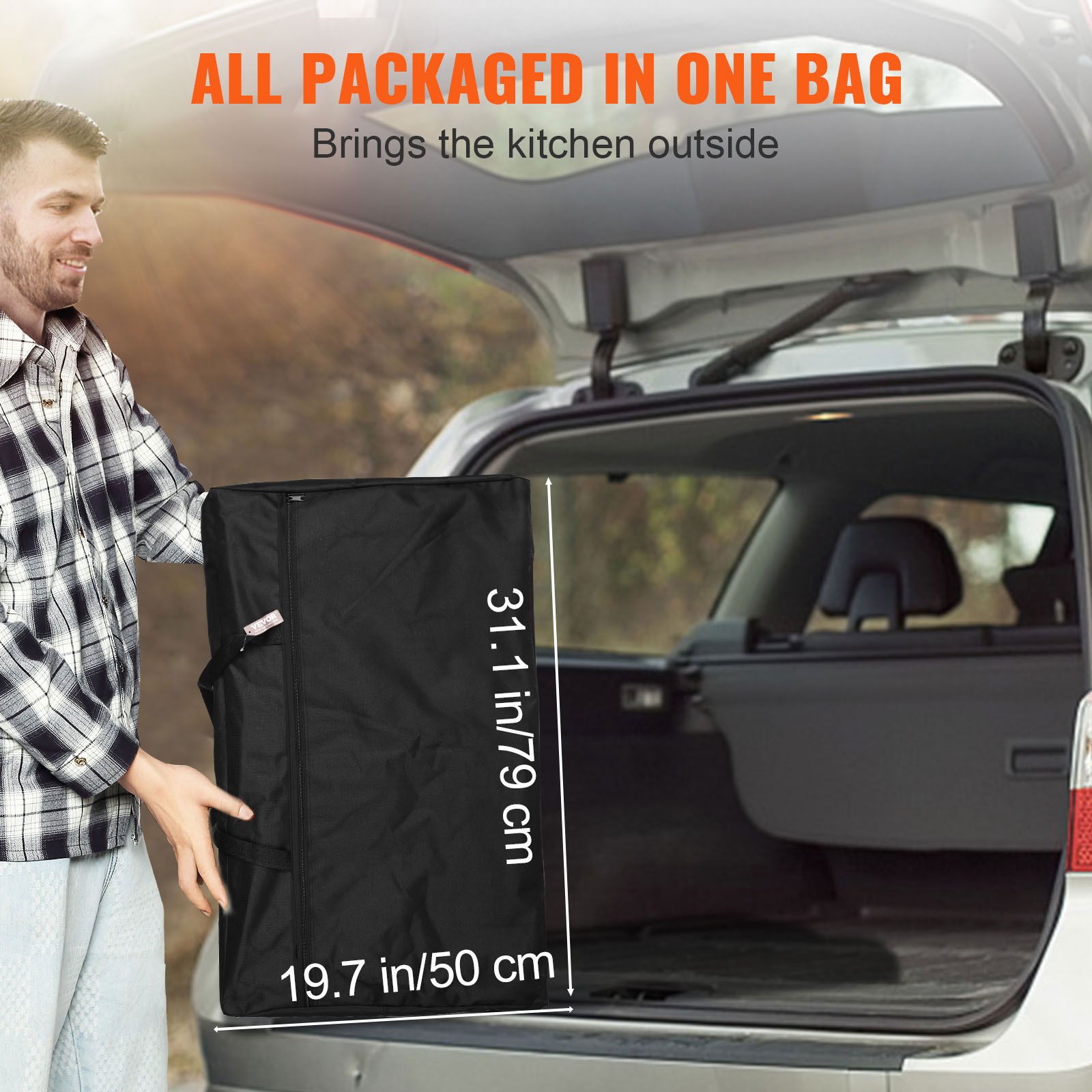 VEVOR Mesa de Cocina para Camping Plegable para Exteriores con Bolsa de Transporte, Estación de Cocina de Aluminio, 1 Armario y Parabrisas Desmontable, Montaje Rápido para Pícnics, Barbacoas, Negro