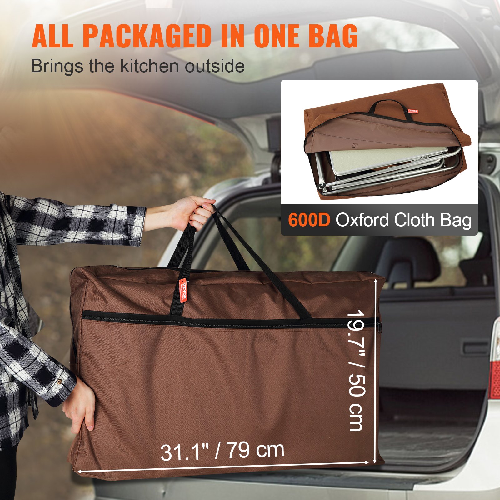 VEVOR Mueble de Cocina para Camping 174x176x46 cm Armario de Camping Plegable Portátil Estructura de Aluminio Altura Ajustable Mesa de cocina para acampar con Bolsa de Transporte para Barbacoa Pícnic