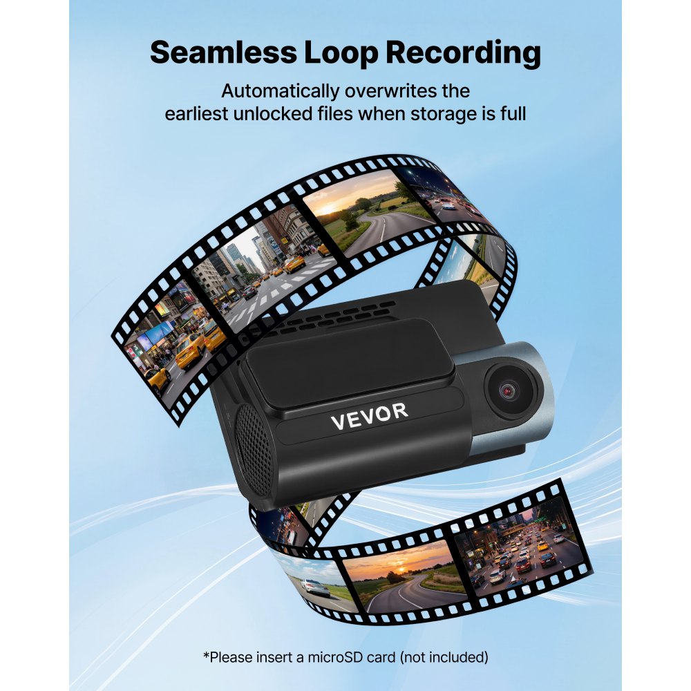 VEVOR Cámara de Salpicadero para Coche Dashcam Frontal y Trasera 4K+1080P, Control por Aplicación WiFi, con GPS Integrado, Sensor G, Ángulo de Visión Frontal 123° y Trasero 125°, Grabación en Bucle