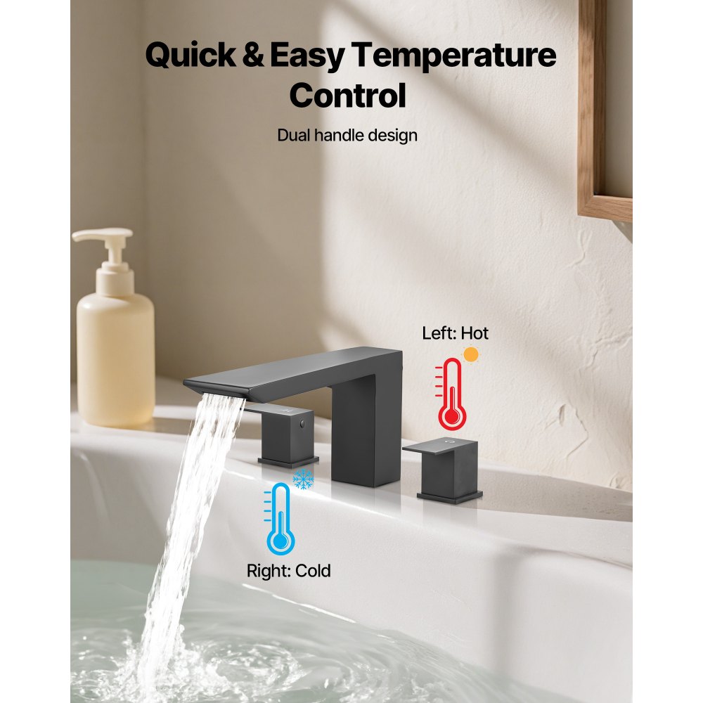 VEVOR Grifo de Bañera Romano con 3 Orificios y 2 Manijas, Acero Inoxidable, Válvula Antigoteo, con Caño Estrecho para Montaje en Cubierta, Ideal para Bañar Mascotas y Adultos, 200 x 230 x 72 mm