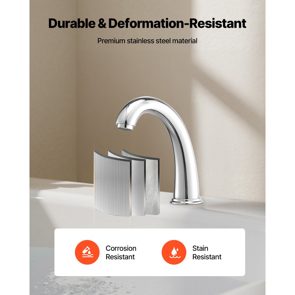 VEVOR Grifo de Bañera Romano de Acero Inoxidable con 3 Orificios y 2 Manijas, 8,3 L por Minuto, con Caño de Arco para Montaje en Cubierta, para Baño de Adultos, Color Plateado, 170 x 52 x 250 mm