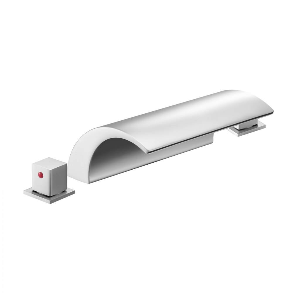 VEVOR Grifo de Bañera Romano de 3 Orificios y 2 Manijas, de Acero Inoxidable con Caño Bajo para Montaje en Cubierta, para Lavar Mascotas, Fácil de Instalar, Color Plateado, 135 x 180 x 170 mm