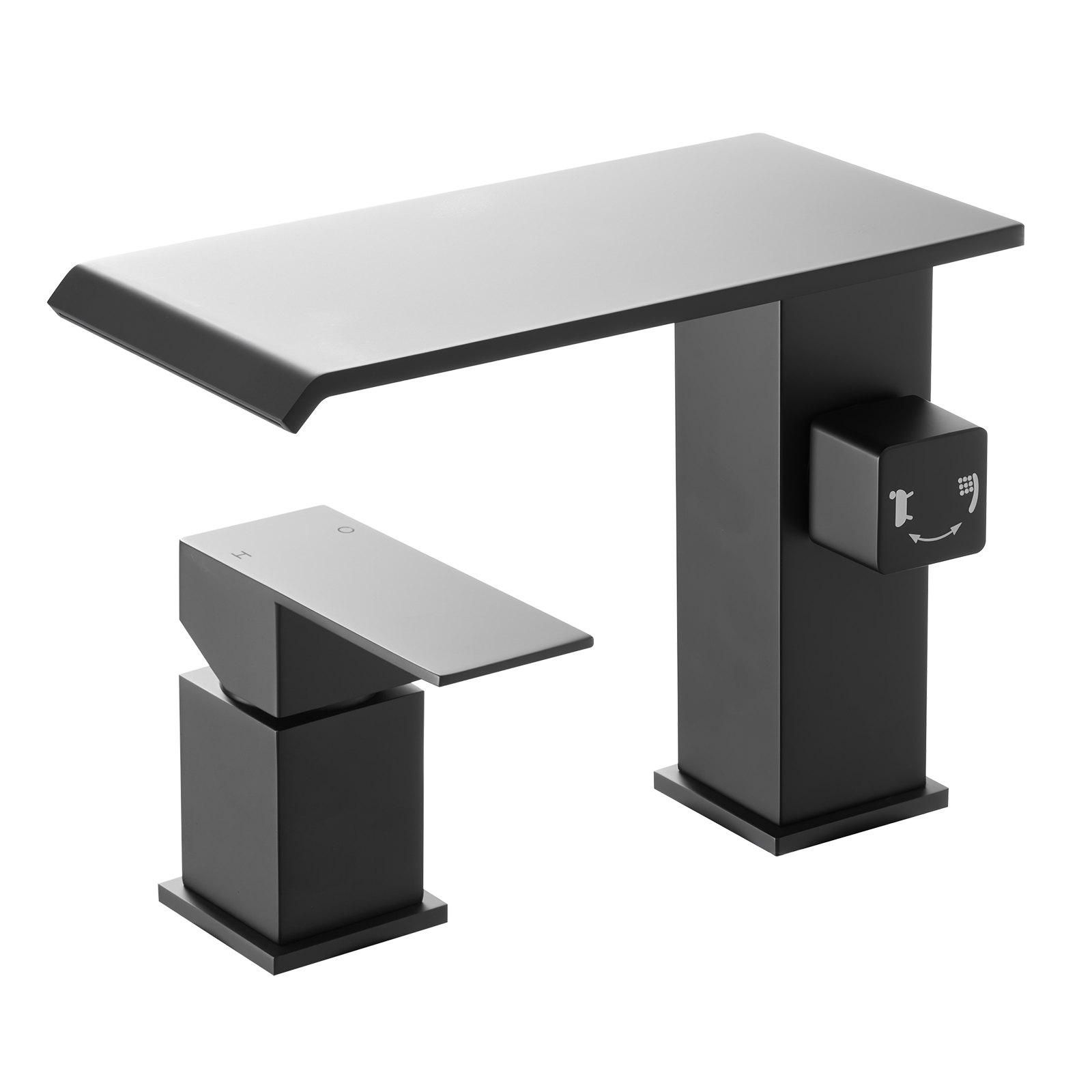 VEVOR Grifo de Bañera Romano de 3 Orificios, con Ducha de Mano y 1 Manija, Grifo de Bañera Negro Mate con Dos Opciones de Caudal, para Montaje en Techo, 220 x 190 x 98 mm, 16,7 L por Minuto