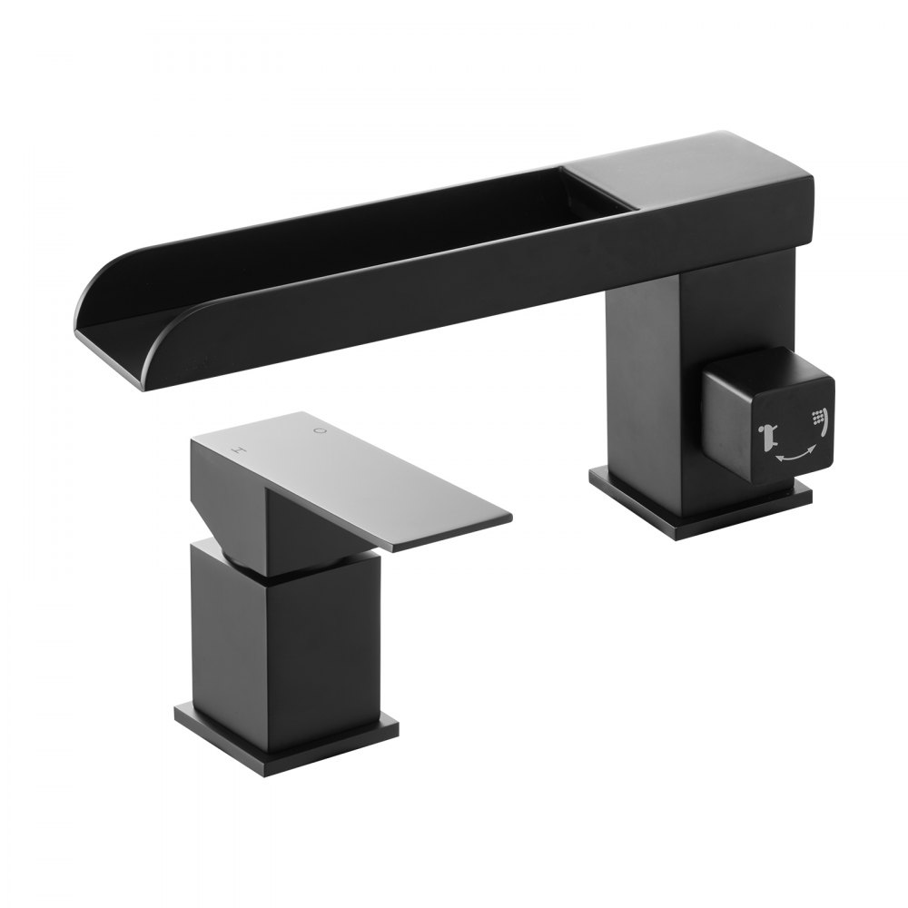 VEVOR Grifo de Bañera Romano de 3 Orificios, Juego de Grifería con Ducha de Mano y 1 Manija, de Alto Caudal, Negro Mate, con Dos Opciones de Caudal de Agua, Montaje en Techo, 244 x 71 x 160 mm