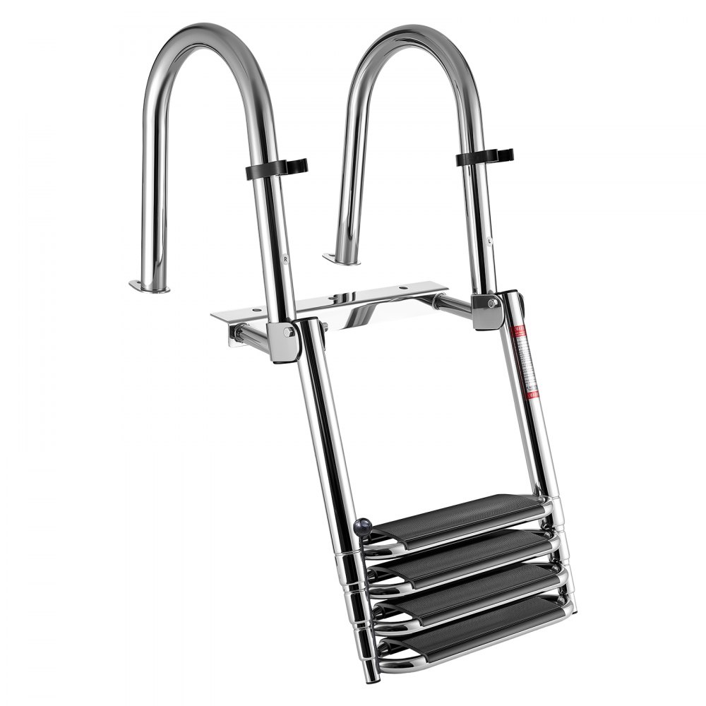 VEVOR Escalera para Barco Telescópica de Acero Inoxidable de 4 Peldaños, Soporta 272 kg, Escalera Plegable de Embarque con Peldaños Antideslizantes y Pasamanos para Pontón, Plataforma, Muelle, Piscina