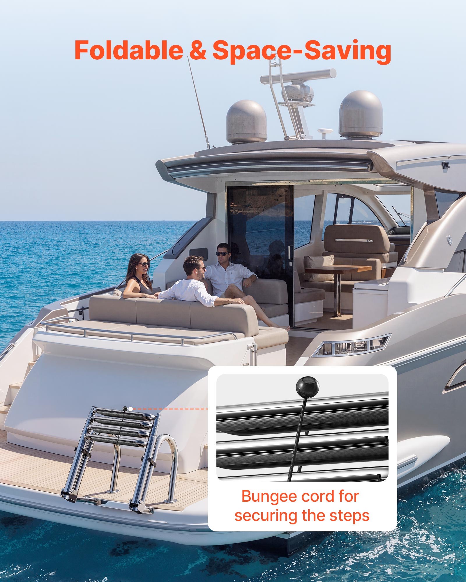 VEVOR Escalera para Barco Telescópica de Acero Inoxidable de 4 Peldaños, Soporta 272 kg, Escalera Plegable de Embarque con Peldaños Antideslizantes y Pasamanos para Pontón, Plataforma, Muelle, Piscina