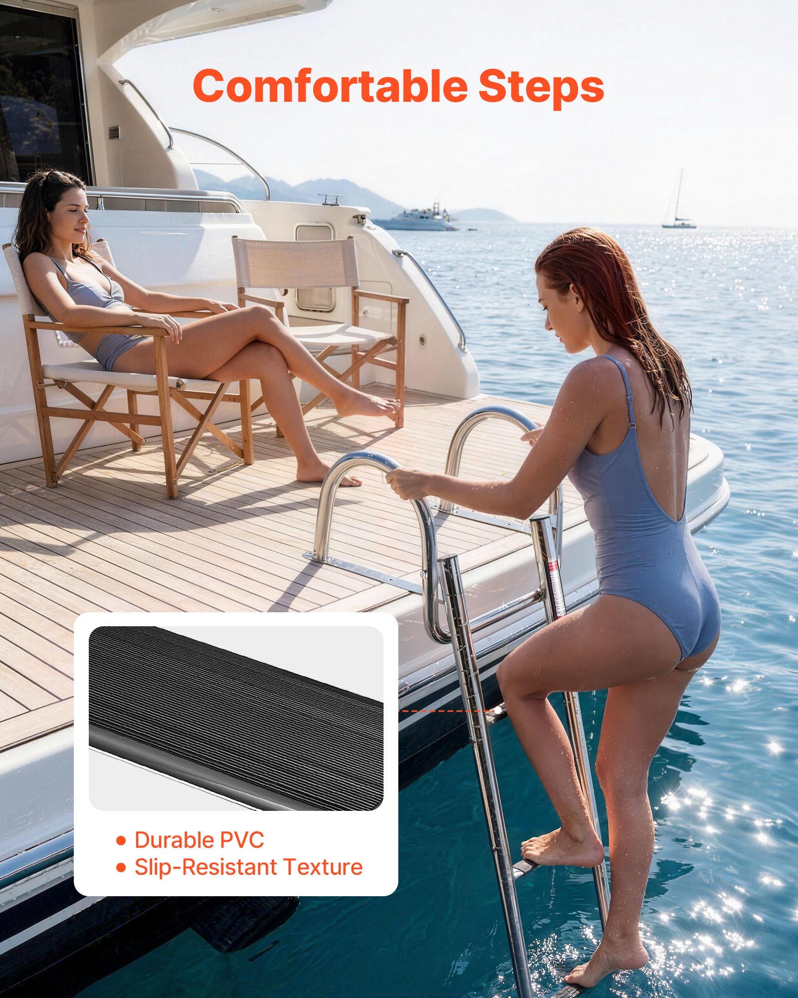 VEVOR Escalera para Barco Telescópica de Acero Inoxidable de 4 Peldaños, Soporta 272 kg, Escalera Plegable de Embarque con Pasamanos y Peldaños Antideslizantes para Muelle, Piscina, Pontón, Plataforma