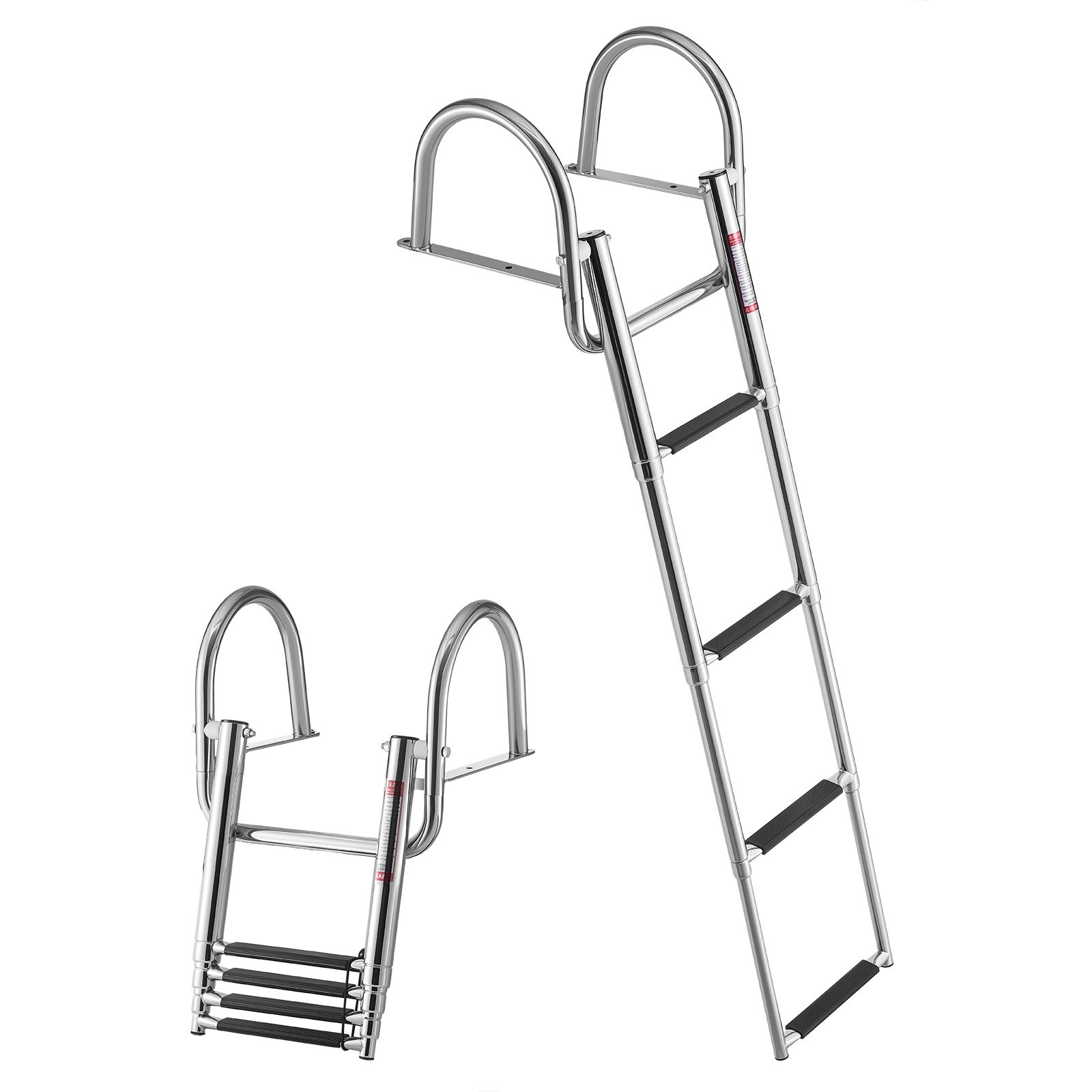 VEVOR Escalera para Barco Telescópica de Acero Inoxidable de 4 Peldaños, Soporta 272 kg, Escalera Plegable de Embarque con Pasamanos y Peldaños Antideslizantes para Muelle, Piscina, Pontón, Plataforma