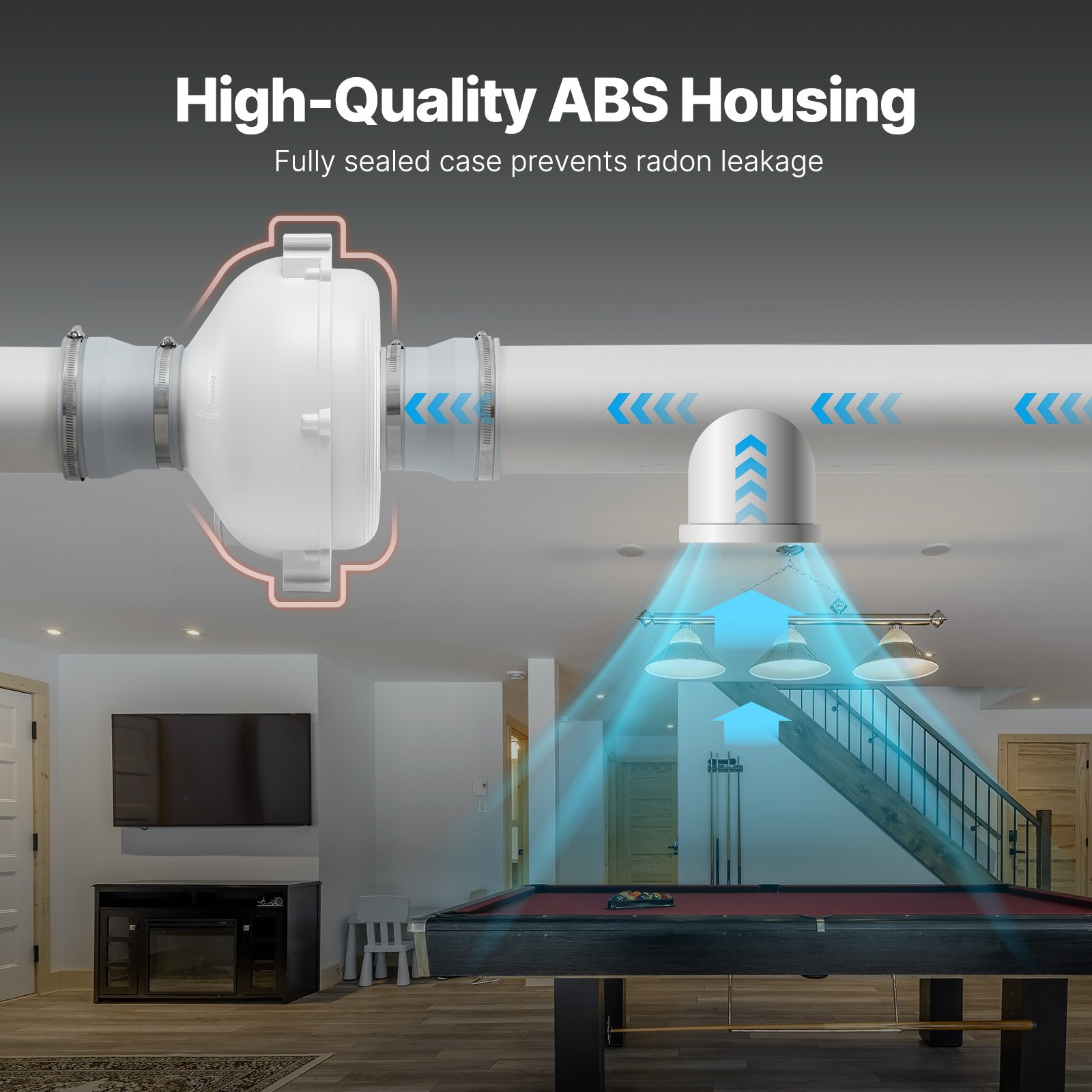 VEVOR Sistema de Ventilación para Mitigación de Radón Silencioso, Kit de Mitigación Radón 260 CFM con 2 Acopladores, Resistente al Agua, Ventilador de Conducto en Línea Eléctrico, 305 x 320 x 235 mm