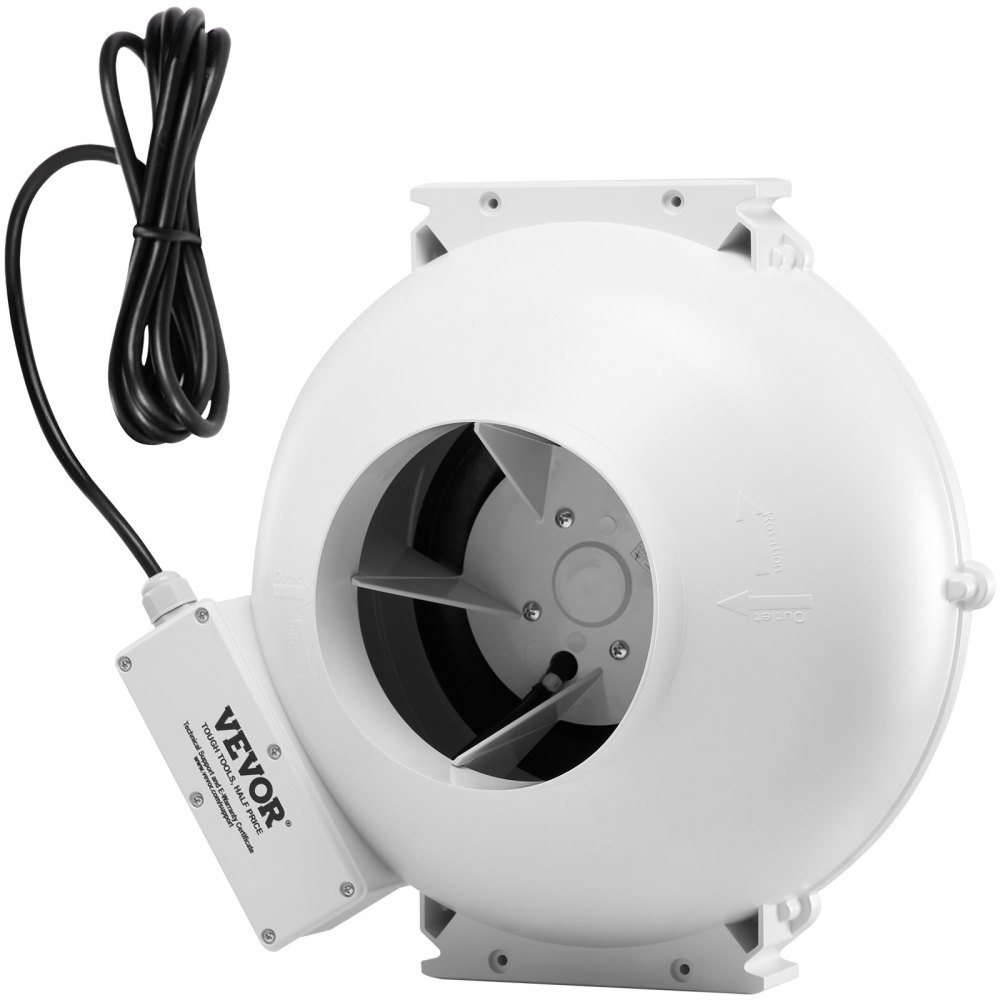 VEVOR Sistema de Ventilación para Mitigación Radón Silencioso, Kit de Mitigación de Radón 380 CFM con 2 Acopladores, Ventilador de Extracción para Ventilación Interior y Exterior, 355 x 335 x 235 mm