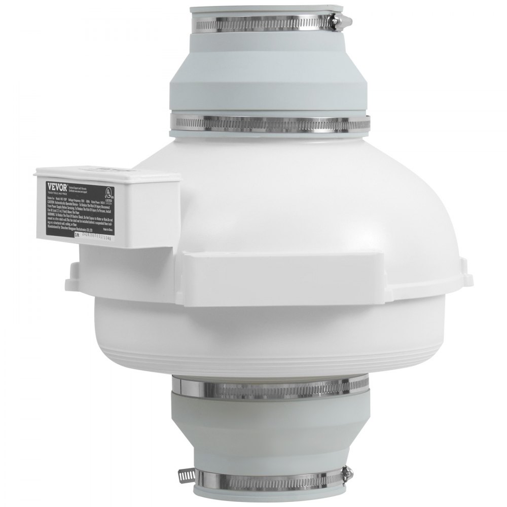 VEVOR Sistema de Ventilación para Mitigación Radón Silencioso, Kit de Mitigación de Radón 380 CFM con 2 Acopladores, Ventilador de Extracción para Ventilación Interior y Exterior, 355 x 335 x 235 mm
