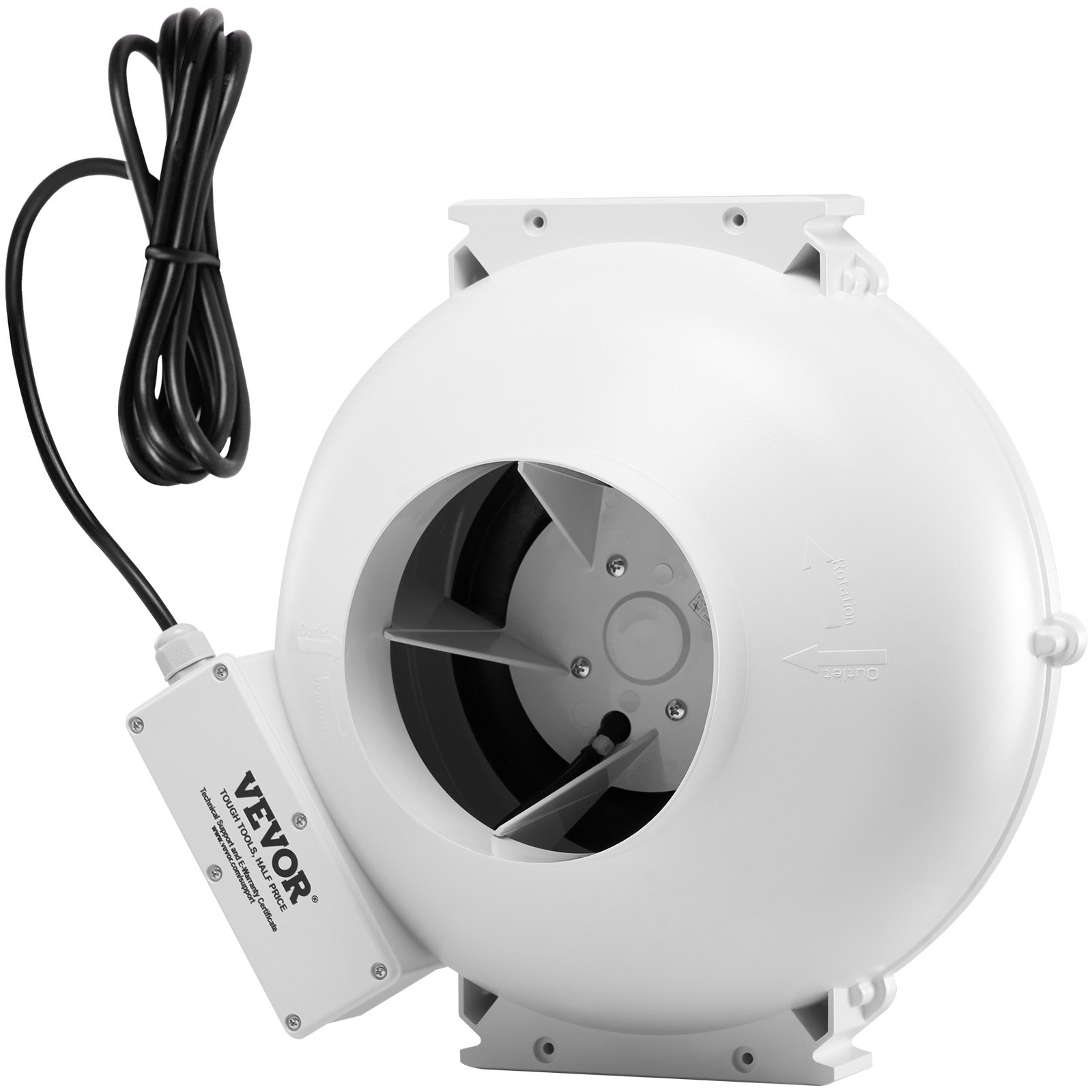 VEVOR Sistema de Ventilación para Mitigación Radón Silencioso, Kit de Mitigación de Radón 380 CFM con 2 Acopladores, Ventilador de Extracción para Ventilación Interior y Exterior, 355 x 335 x 235 mm