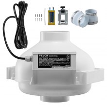 VEVOR Kit de Instalación de Ventilador de Mitigación de Radón Silencioso de 190 CFM con 2 Acopladores, Indicador de Presión, Ventilador de Conducto en Línea Impermeable, 305 x 320 x 235 mm, Blanco
