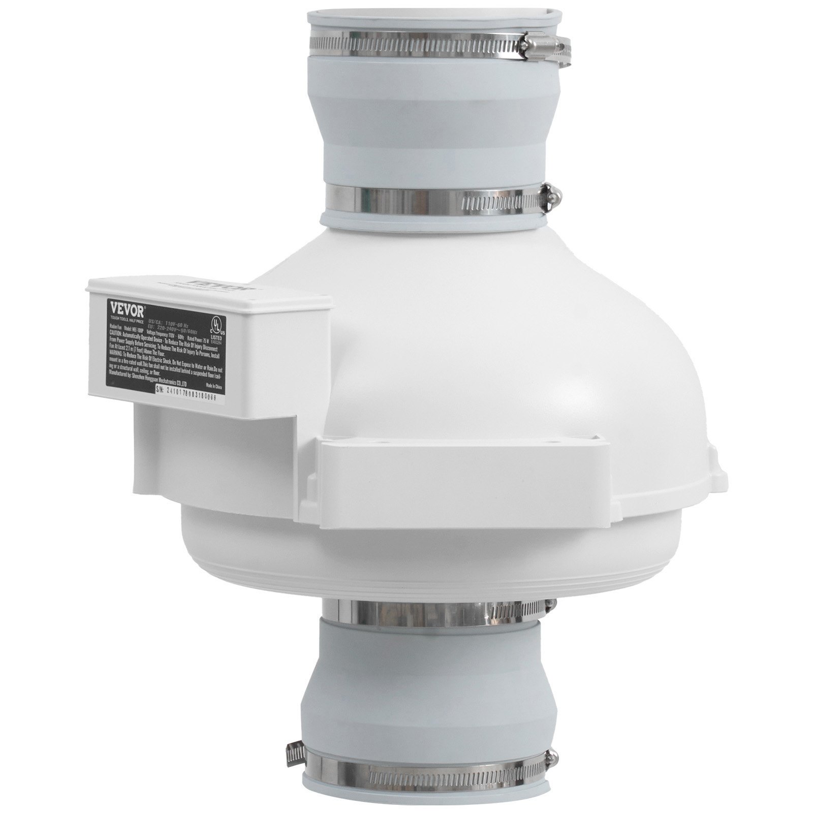 VEVOR Kit de Instalación de Ventilador de Radón Mitigación Silencioso 260 CFM con 2 Acopladores, Indicador de Presión, Ventilador de Extracción para Ventilación Interior y Exterior, 305 x 320 x 235 mm