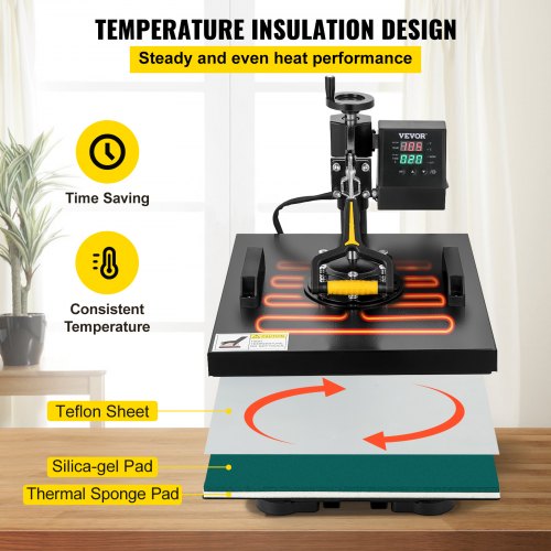 VEVOR Prensa de Calor 34,29-43,18 cm Máquina de Prensado en Calor Aluminio, Hierro y Plástico Negro y Rojo Máquina de Prensado en Caliente para Transferir Imagen en Camiseta, Sudaderas con Capucha