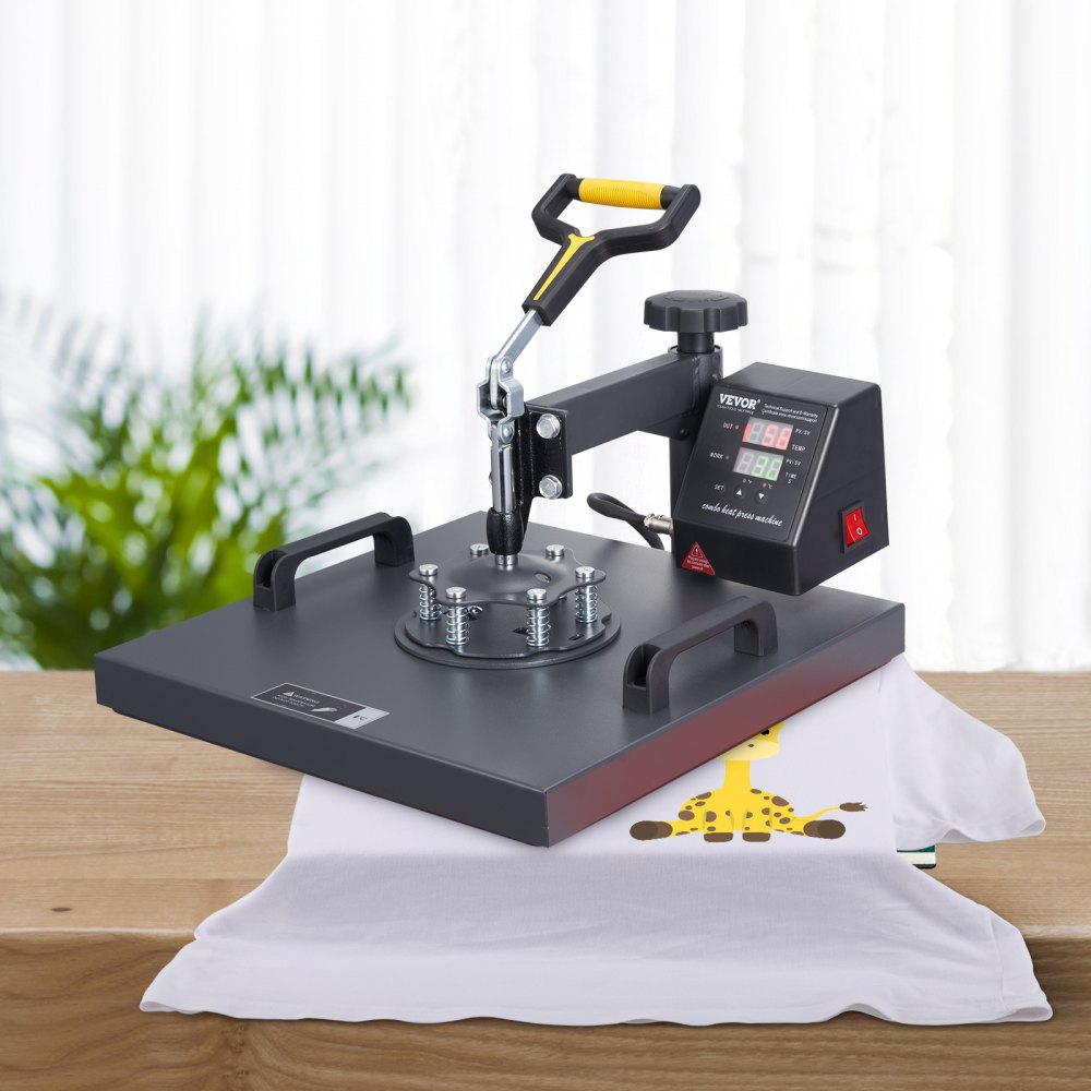 VEVOR Prensa de Calor 34 - 43 cm Máquina de Prensado en Calor Aluminio, Hierro y Plástico Negro y Rojo Máquina de Prensado en Caliente para Transferir Imagen en Camiseta, Sudaderas con Capucha