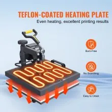 VEVOR Prensa de Calor 34,29-43,18 cm Máquina de Prensado en Calor Aluminio Hierro y Plástico Negro y Rojo Máquina de Prensado en Caliente para