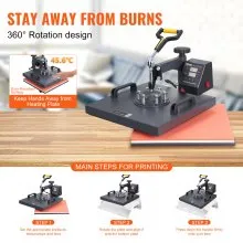 VEVOR Prensa de Calor 34,29-43,18 cm Máquina de Prensado en Calor Aluminio Hierro y Plástico Negro y Rojo Máquina de Prensado en Caliente para