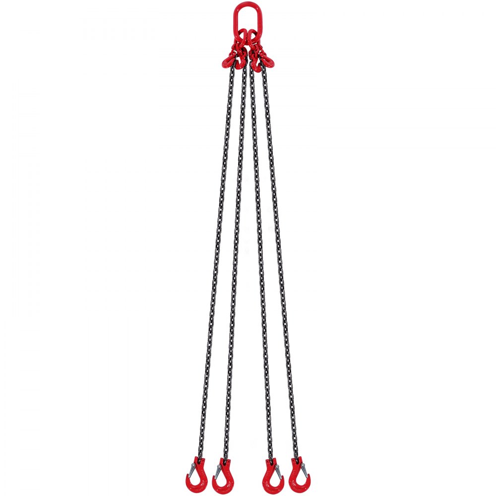 VEVOR chain sling, 1/4 inch x 5 foot lifting chains with hooks, G80 engine chain hoists, 6600 lbs/3 ton lifting sling chains for engine hoists, engine lifting chain with 4 leg grab hooks and adjusters