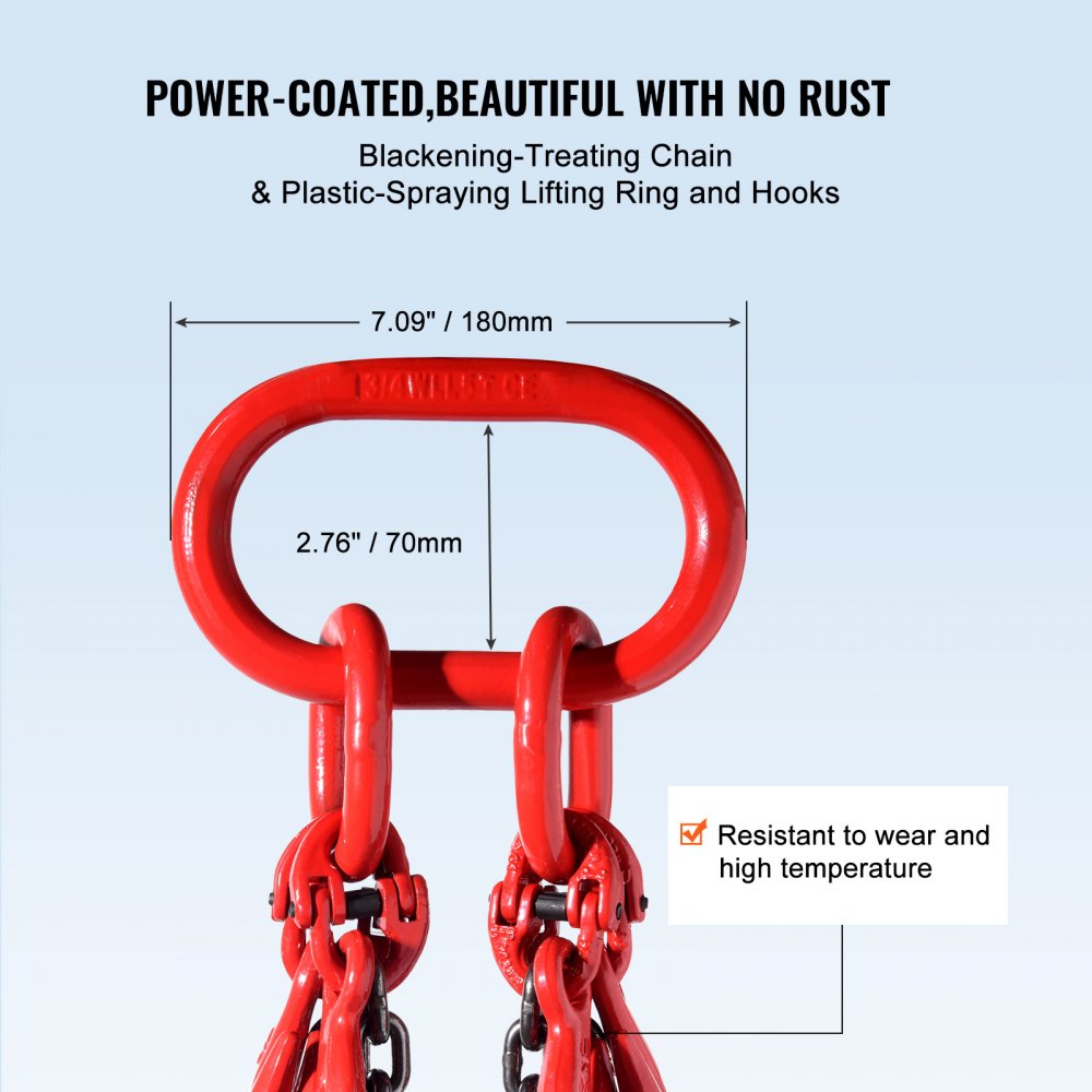 VEVOR Eslinga de Cadena de Elevación 4 Cadenas con Ganchos y Ajustadores 6mm x 150cm Carga de 2993 kg G80 para Carretilla Elevadora, Polipasto Motorizado, Muelle, Sitio de Construcción, Fábrica