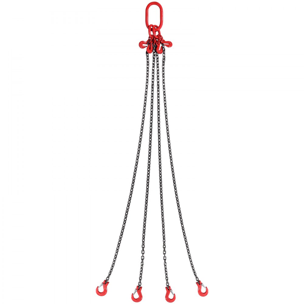 VEVOR Eslinga de Cadena de Elevación 4 Cadenas con Ganchos y Ajustadores 6mm x 150cm Carga de 2993 kg G80 para Carretilla Elevadora, Polipasto Motorizado, Muelle, Sitio de Construcción, Fábrica