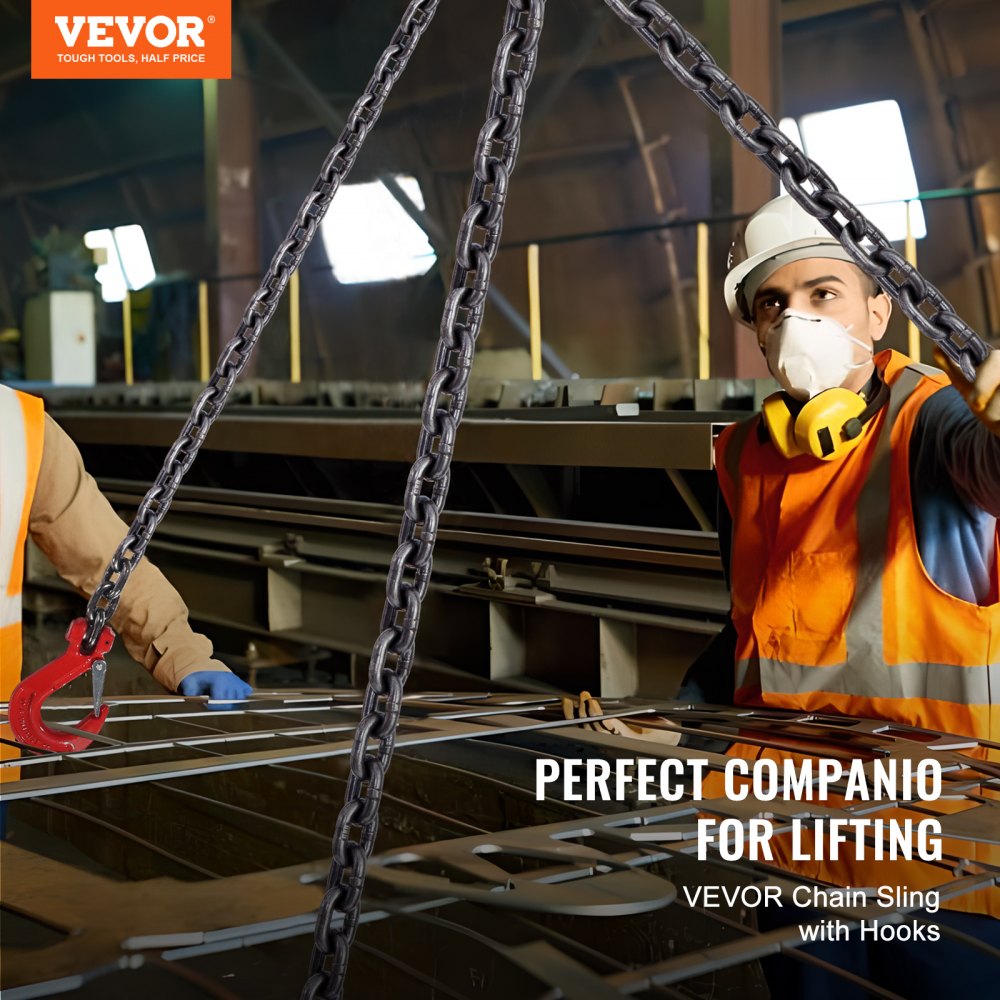 VEVOR Eslinga de Cadena de Elevación 4 Cadenas con Ganchos y Ajustadores 8mm x 300cm Carga de 5000 kg G80 para Carretilla Elevadora, Polipasto Motorizado, Muelle, Sitio de Construcción, Fábrica