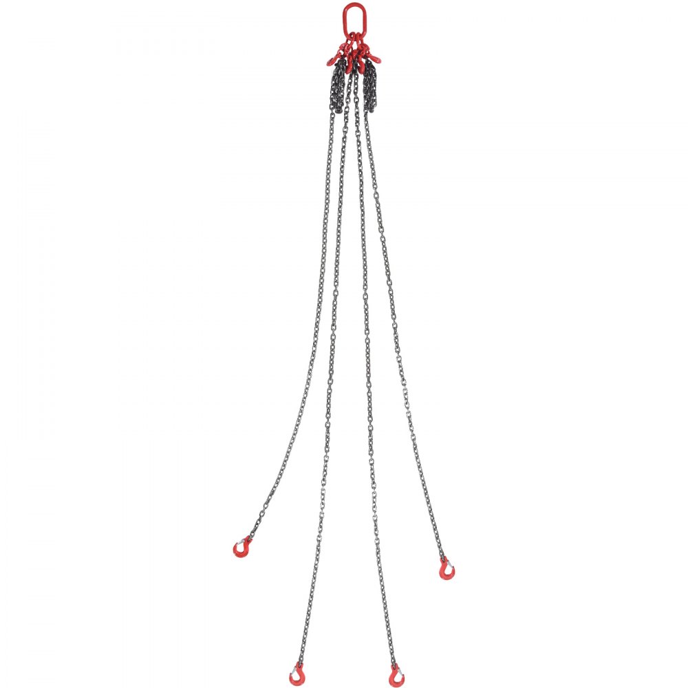 VEVOR Eslinga de Cadena de Elevación 4 Cadenas con Ganchos y Ajustadores 8mm x 300cm Carga de 5000 kg G80 para Carretilla Elevadora, Polipasto Motorizado, Muelle, Sitio de Construcción, Fábrica