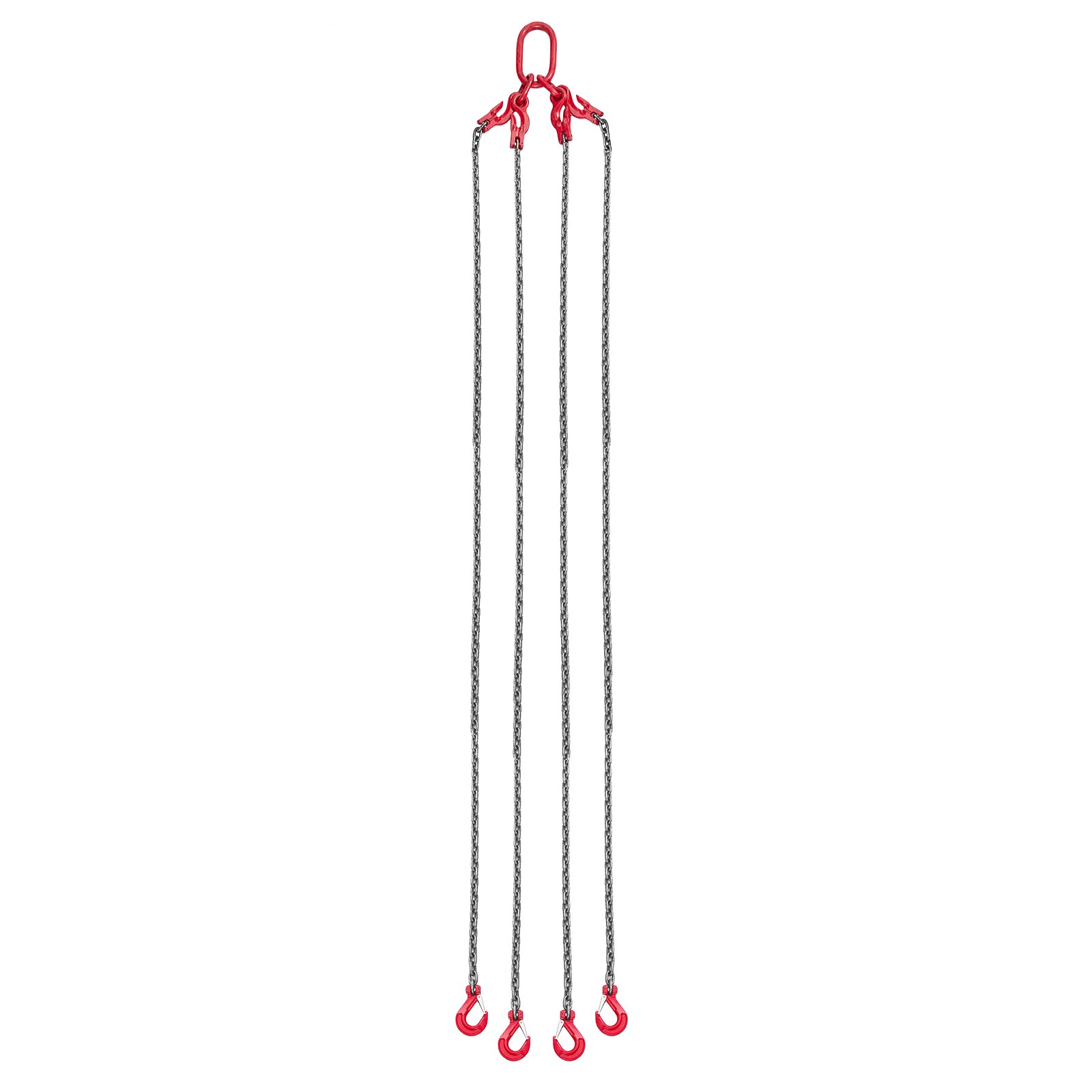 VEVOR Eslinga de Cadena de 10 mm x 3 m, con 4 Ganchos, Cadena de Grúa de 4 Ramales de Aleación de Acero G80, Carga de Trabajo 10,4 T, para Remolcar Carga y Elevación Pesada, 3450 x 410 x 50 mm